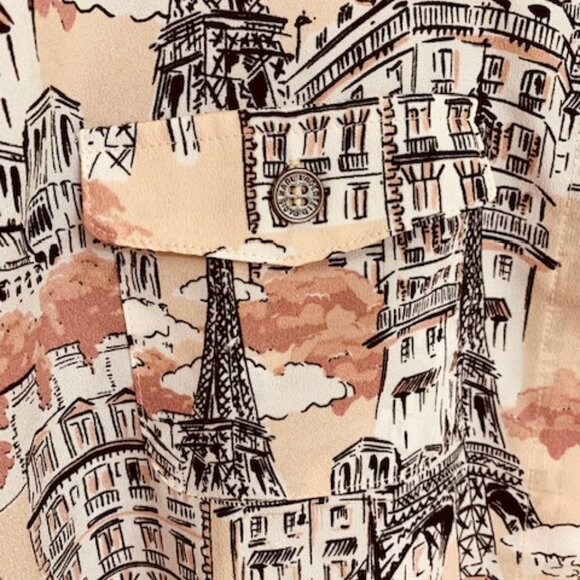 KARL LAGERFELD PARIS Size Large Paris PRINT SHIRT ROLL UP SLEEVE - Picture 10 of 13